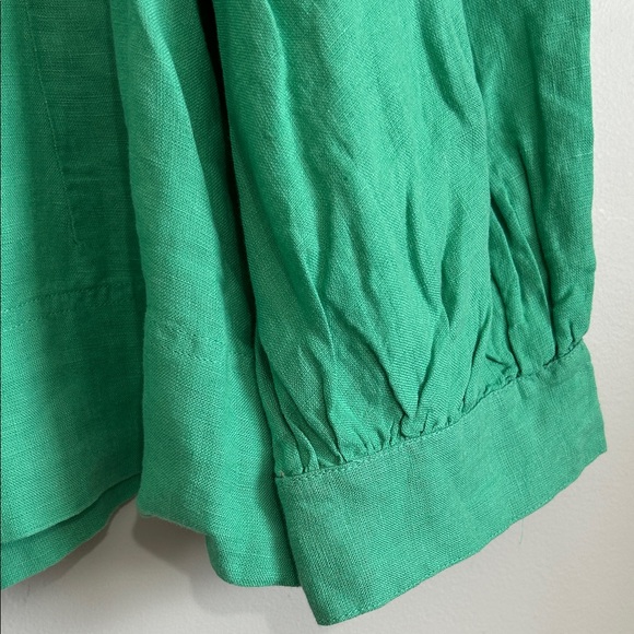 J. Crew 2X 100% Linen Square Neck Puffy Sleeves Kelly Green Blouse lightweight - Picture 13 of 16